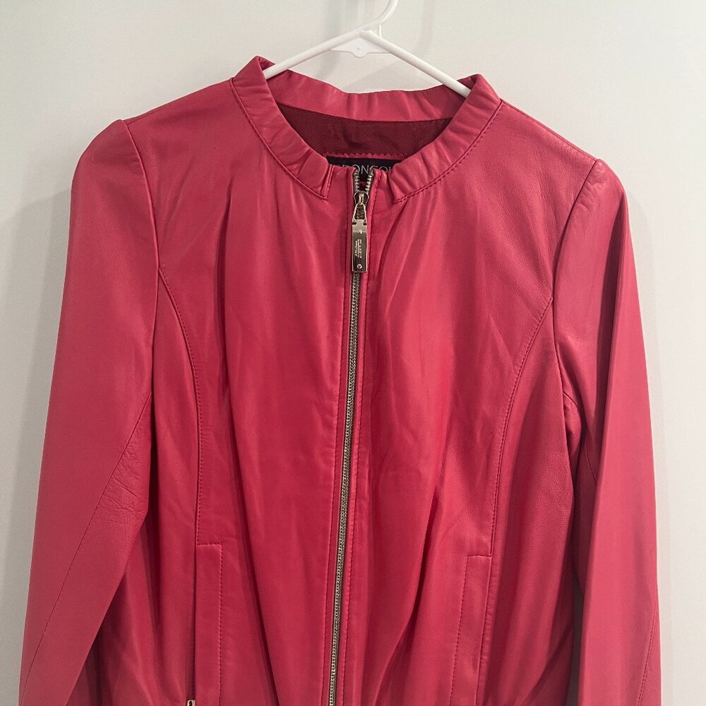 NWOT Pink Authentic Sheep Leather Bomber Jacket Collarless Zip Front Small